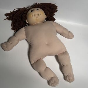 Vintage Cabbage Patch Baby Doll Brunette Brown Poodle Hair Dimple 1984 Soft Body